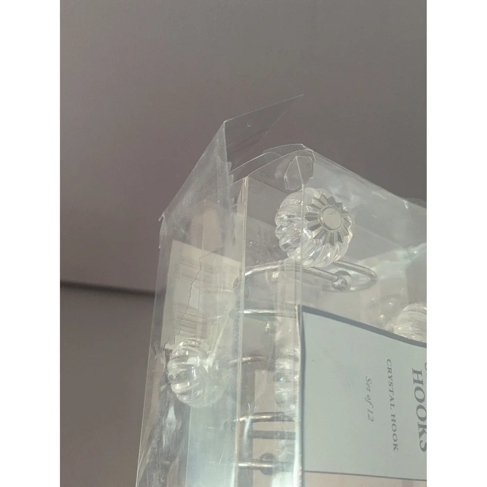 New Home Classics Crystal Shower Hooks Set of 12 Clear Floral Silver Tone